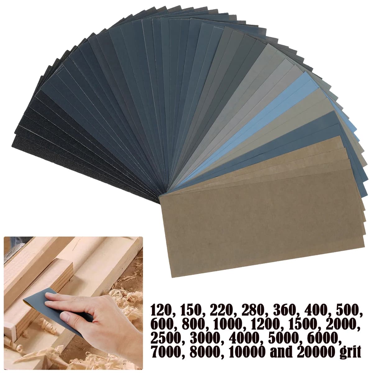 44 pezzi di carta vetrata extra fine a umido e a secco grana 120-20000 23 × 9 cm carta vetrata quadrata per lucidatura e levigatura per auto per la lavorazione del legno