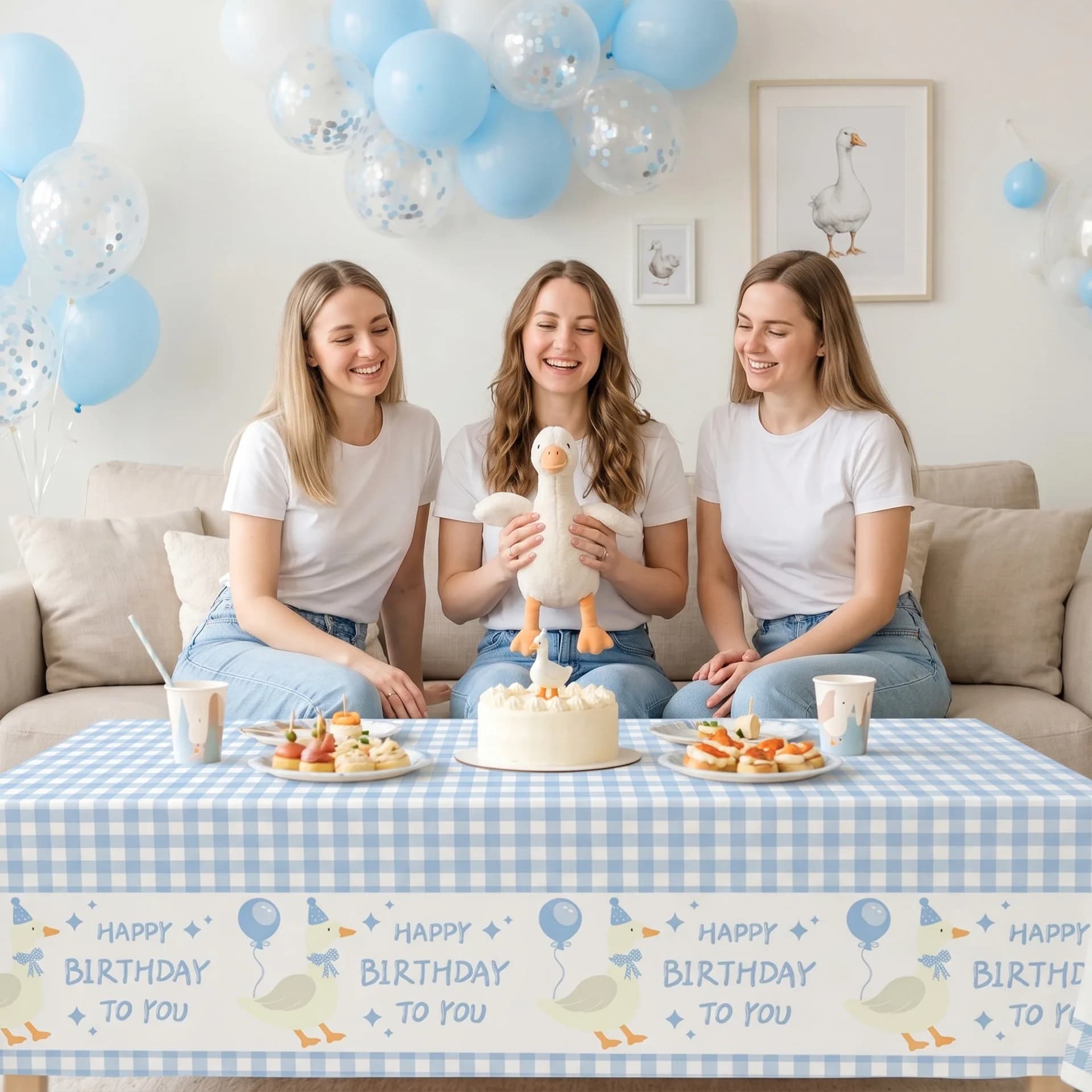 Set Decorativo Rosa e Blu con Bandiere, Tovaglia, Etichette Regalo e Coperture in Tessuto per Feste di Compleanno e Baby Shower