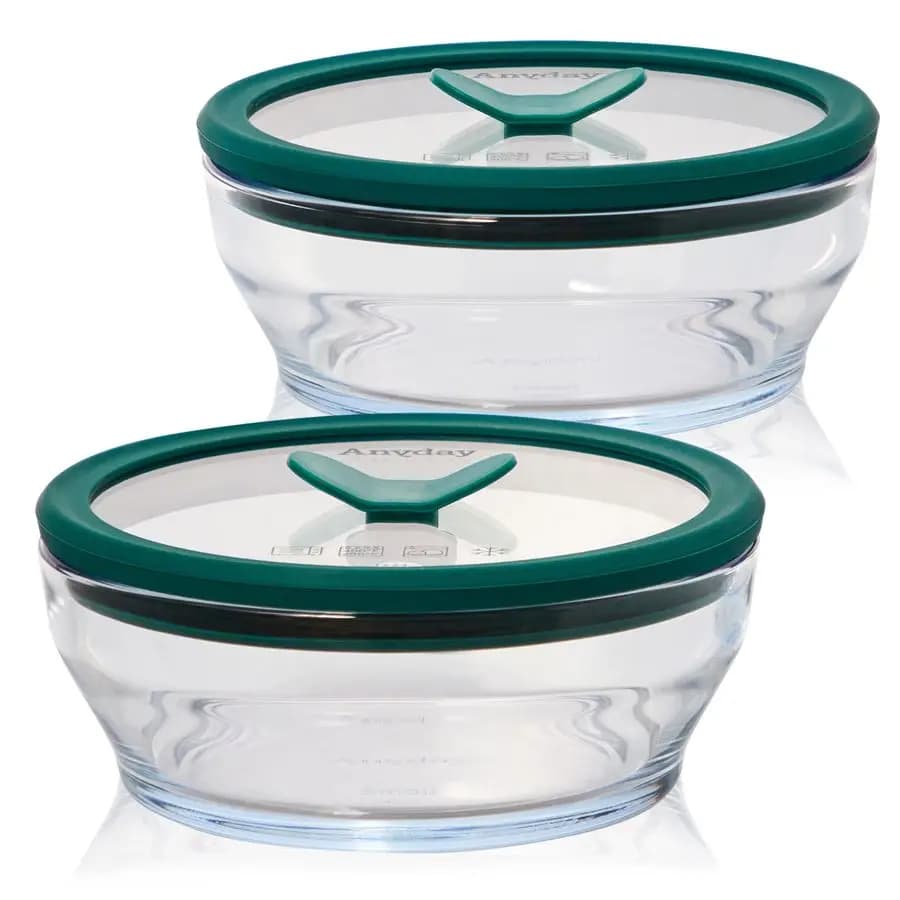 Set di 2 Contenitori in Vetro per Alimenti con Coperchi in Vetro, Senza Plastica, Impilabili, Ermetici, con Sfiato, per Preparazione Pasti