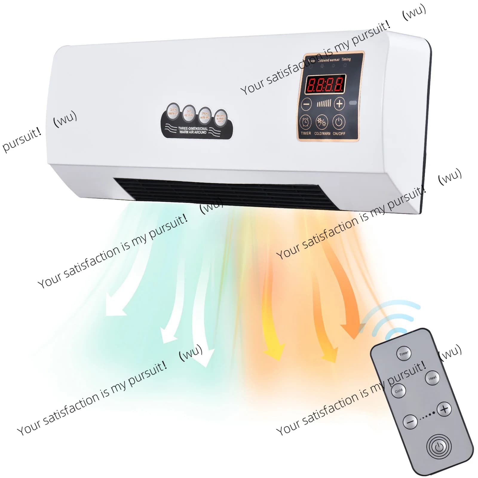 Riscaldatore e ventola per condizionatore d'aria 2 in 1 con temporizzazione combinata Ventilatore elettrico a parete e telecomando per scaldabagno per dormitorio domestico