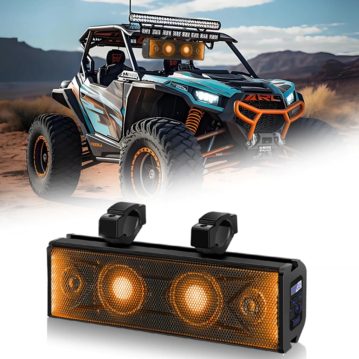 16 Inch UTV Golf Cart Sound Bar 2-Speaker Waterproof Bluetooth Multicolor LED RGB Lighting Remote Control For Marine Boat