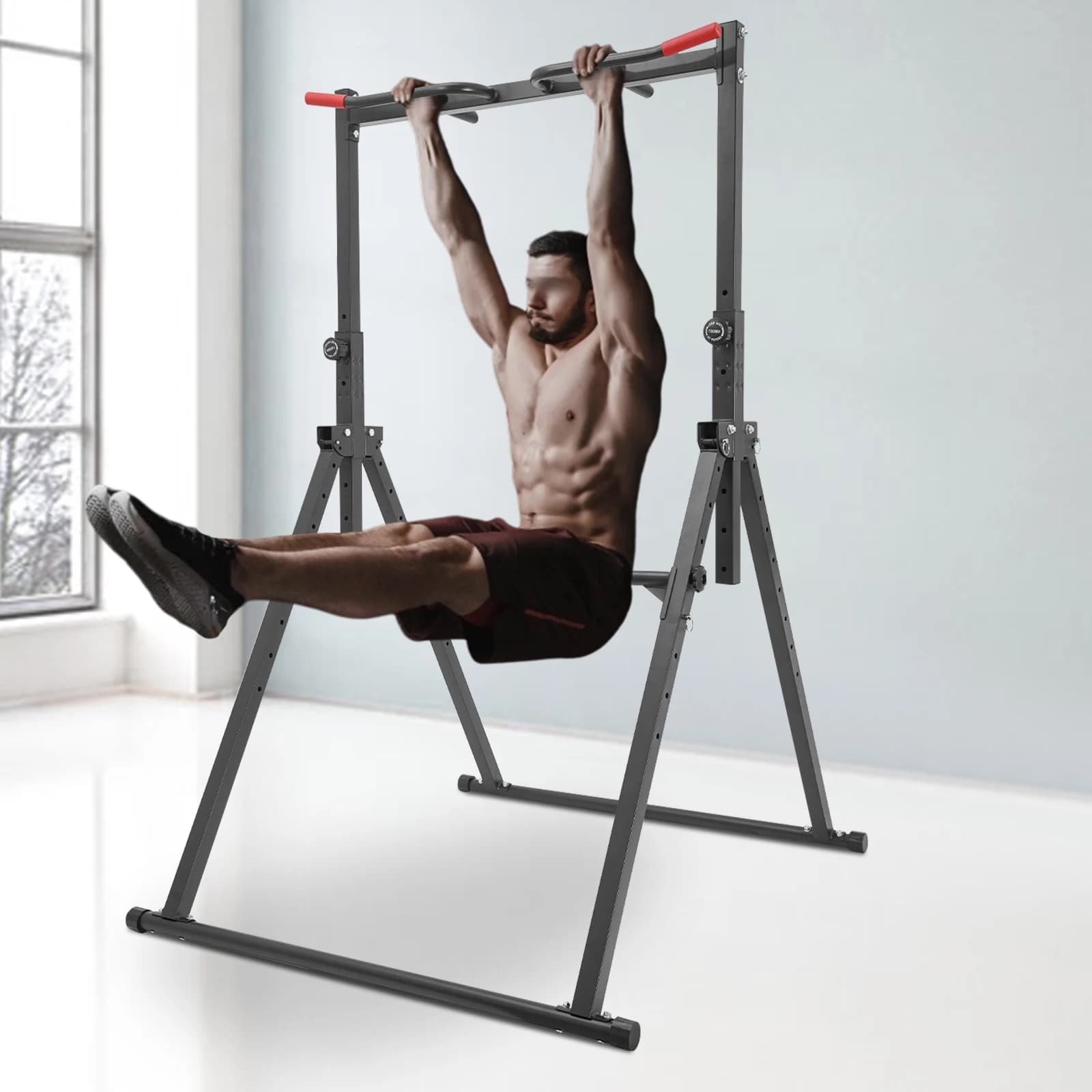 Stazione Multifunzione per Trazioni e Flessioni, Torre per Allenamento Regolabile in Altezza, Attrezzatura da Palestra Domestica con Barra per Trazioni, Capacità 440 LBS