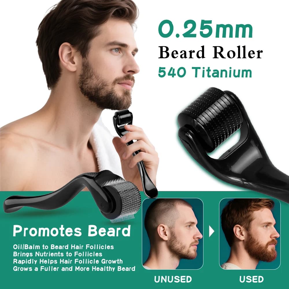 0.2/0.25/0.3mm Derma Roller per la pelle Barba Crescita dei capelli Viso Massaggiatore Rullo per cuoio capelluto 540 Micro ago Titanio Trucco Strumento di bellezza