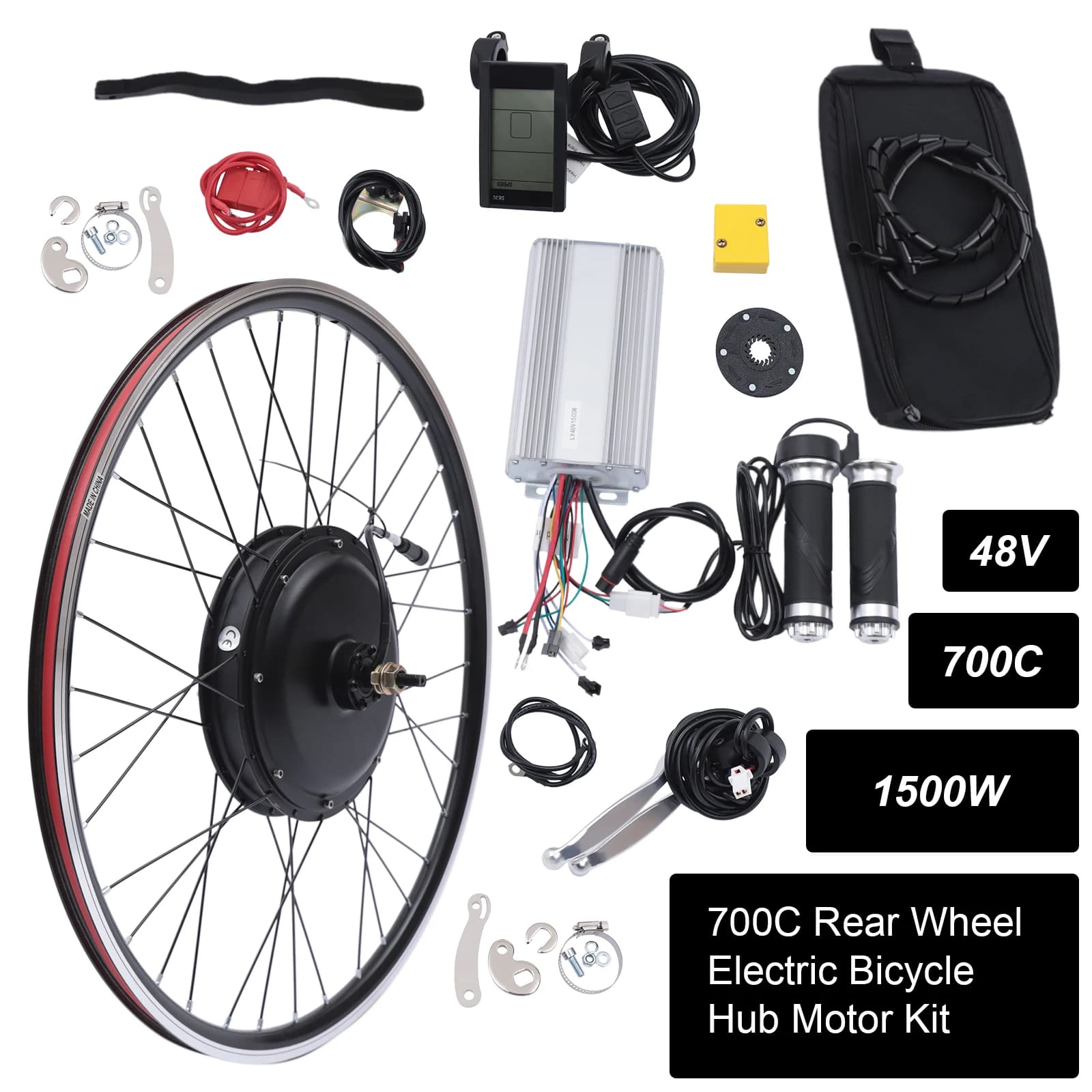 Kit di conversione per bicicletta elettrica 48V 700C per motore ruota anteriore e posteriore con Controller Display LCD maniglia mozzo Gearless senza spazzole