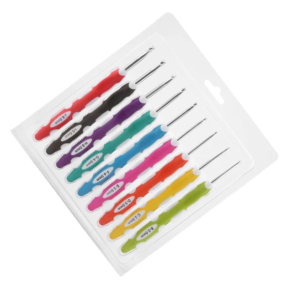 9PCS 2mm-6mm Size Crochet Hooks Set Ergonomic Handle Long Needle Knitting Needles Set Plastic Handle Smooth Surface