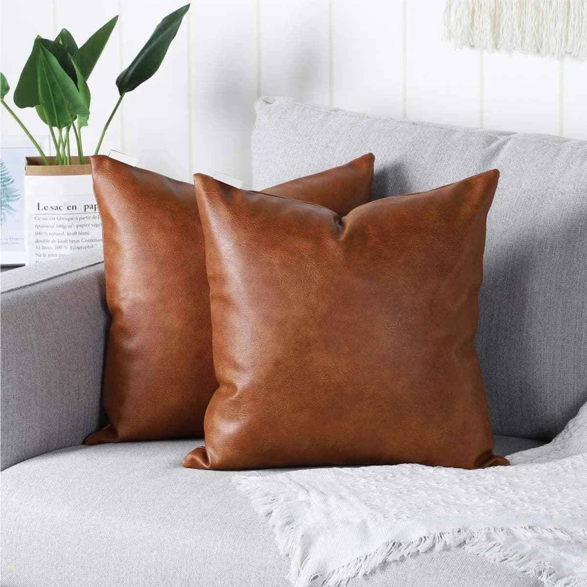 Decorative cushion cover in faux leather, modern, solid, luxury, for outdoor, for sofa, bed and armchair