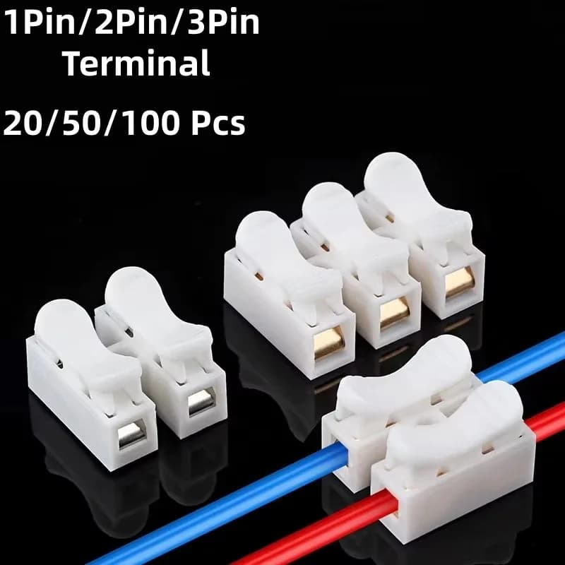 50 Pieces Quick Connectors for Cables 1P 2P Without Welding Terminals in Spring Screwless Terminals for Electronics