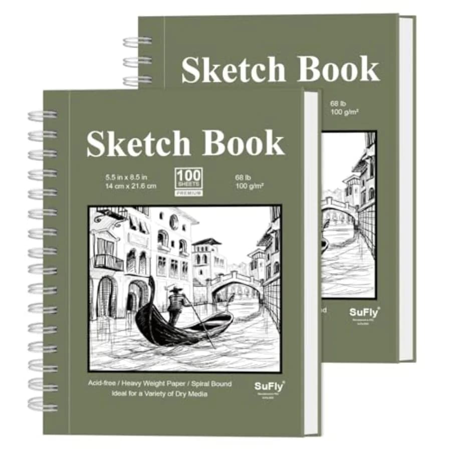 Small Sketch Book 5.5"x8.5", 2-Pack Mini Sketchbook, Spiral Bound Sketchbook Hardcover with 200 Sheets of 68lb/100gsm Mini Draw