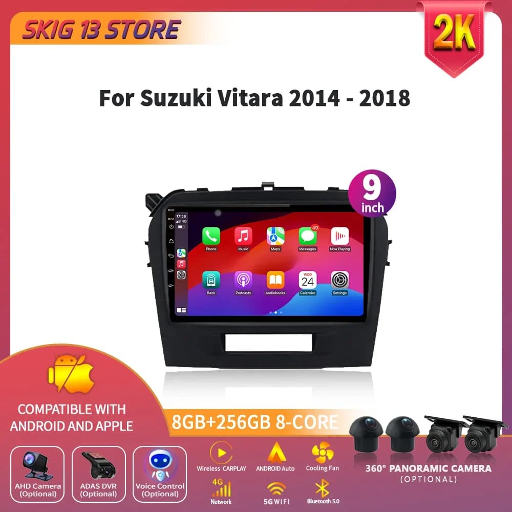 Car Radio Multimedia Navigation 4G Android Carplay Car GPS 2 Din Touch Screen Stereo For Suzuki Vitara 2014-2018 Android 14