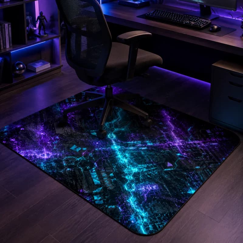 VIKAMA Cyber Blue Tech Circuit Gaming Chair Mat Non Slip Wear Resistant Large Floor Rug E-Sports Computer Desk Game Room Decor