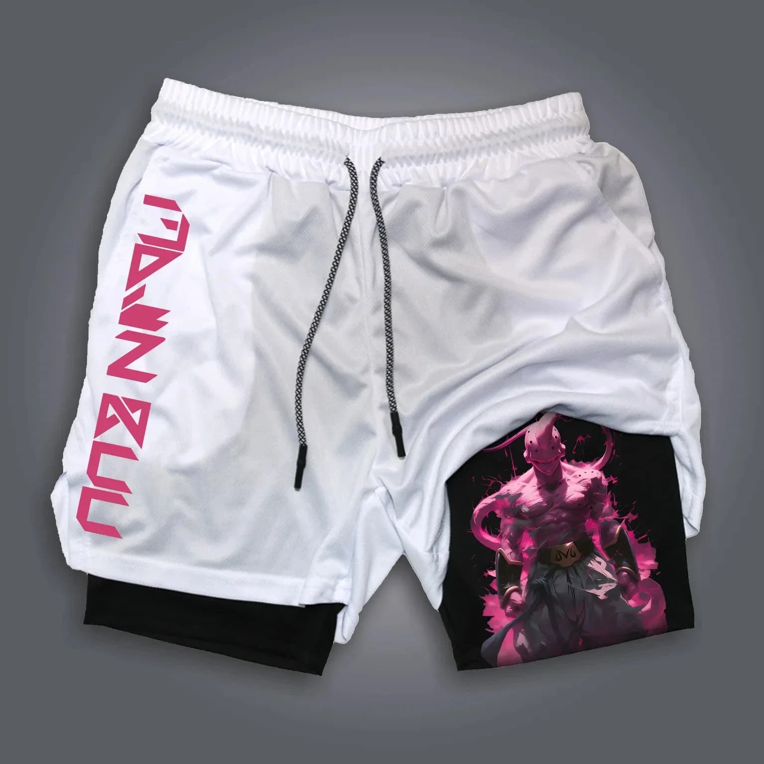 Pantaloncini da basket da uomo Dragon Ball Majin Anime Y2K Pantaloni sportivi da palestra a doppio strato ad asciugatura rapida per l'estate