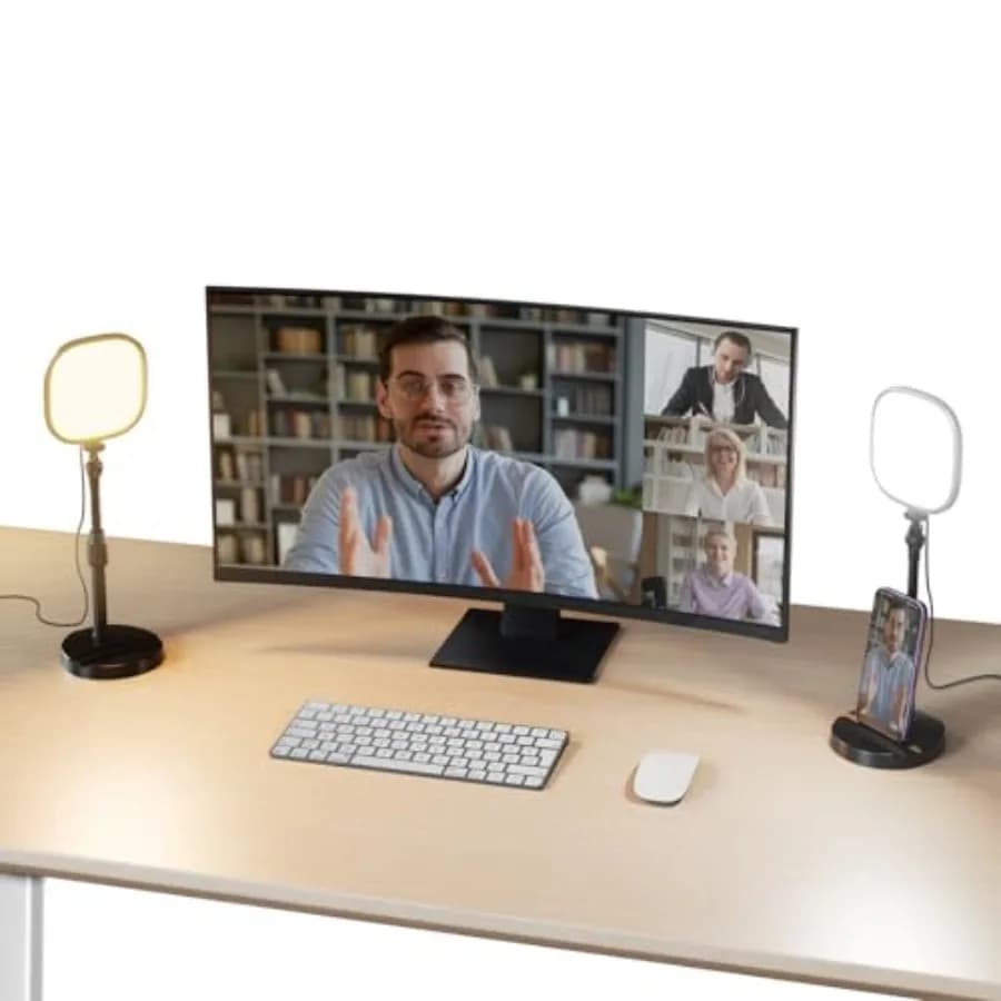 Set di 2 Luci LED ad Anello da 5 Pollici con Supporti per Videoconferenze, 10W Bicolore, Illuminazione per Webcam di Computer e Laptop