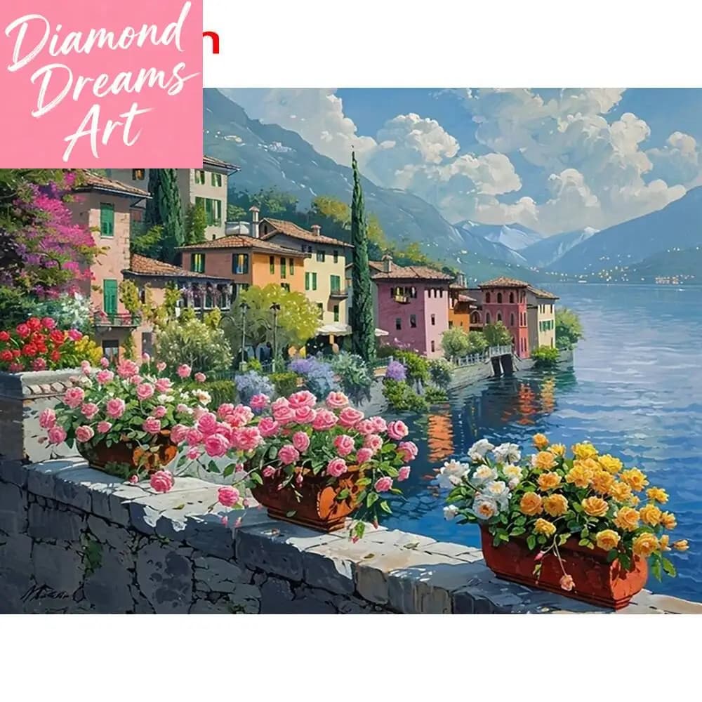 Dipinto Diamantato Senza Cornice, Nuovo Mosaico Diamantato con Paesaggio di Casa, Albero e Lago, Decorazione per la Casa, Regalo