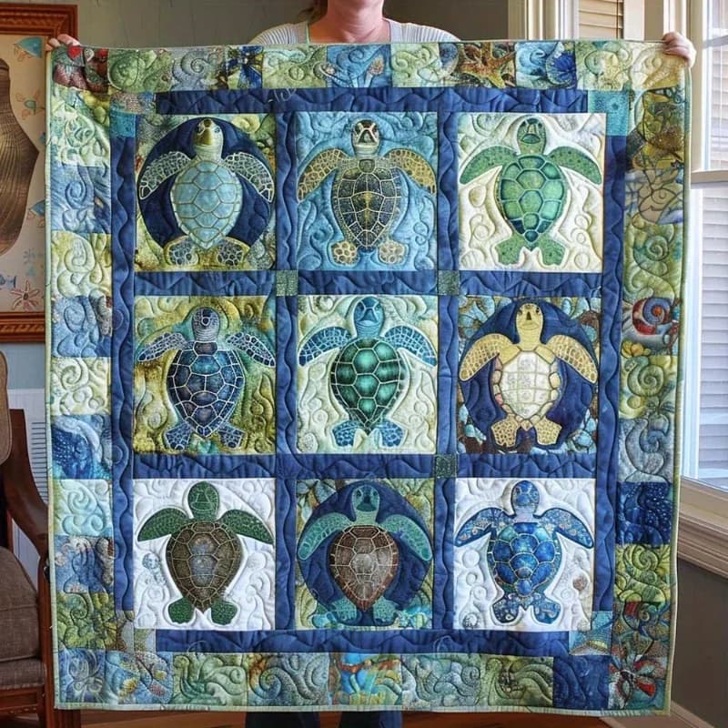 [Coperta in flanella Cozy Turtle] Coperta in flanella patchwork Cozy Turtle morbida e calda