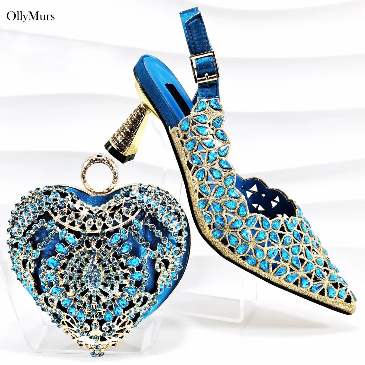 Scarpe con Tacco e Borsa Coordinata con Strass in Stile Africano, Nuovi Arrivi di Sandali e Borse per Feste