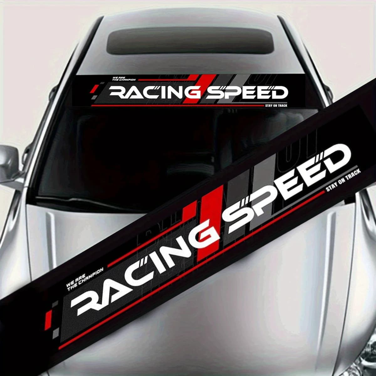 1-Piece Racing Speed Front Windshield Car Decal - Self-Adhesive Residue Free Plastic/Glass/Metal/Surface, Car Exterior