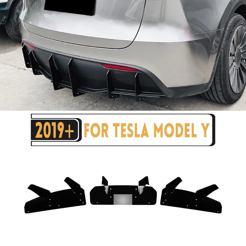 Rear diffuser for Tesla Model 3 2023+ / Model Y 2019+, Spoiler for bumper Rear ABS, Splitter Lower Aerodynamic