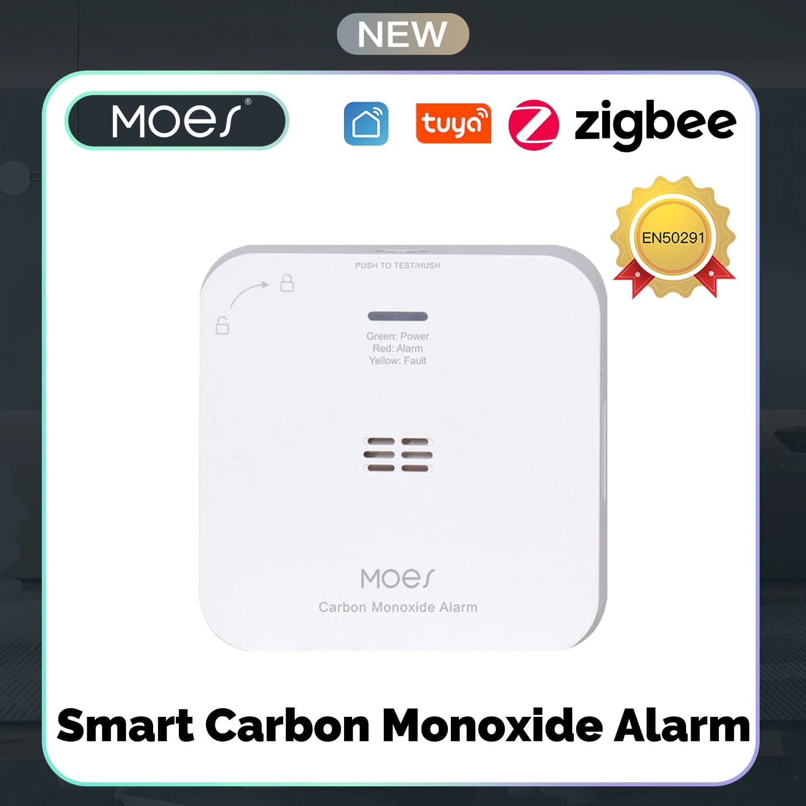MOES Allarme CO wireless intelligente, rilevatore di monossido di carbonio e perdite di gas, funziona con l'app Tuya, sensore ZigBee per la sicurezza della cucina domestica