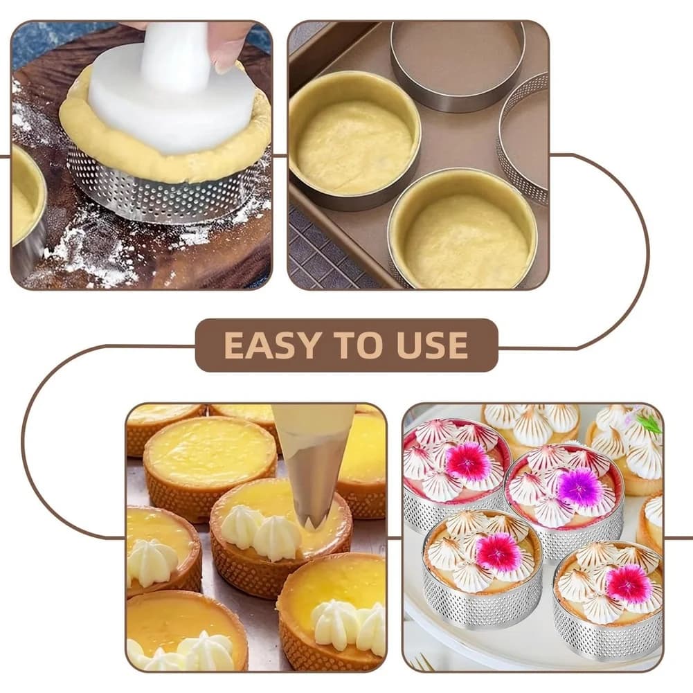 Set of 8 cake rings with perforated mousse stainless steel for turtles, biscuits and pastries, dessert tools