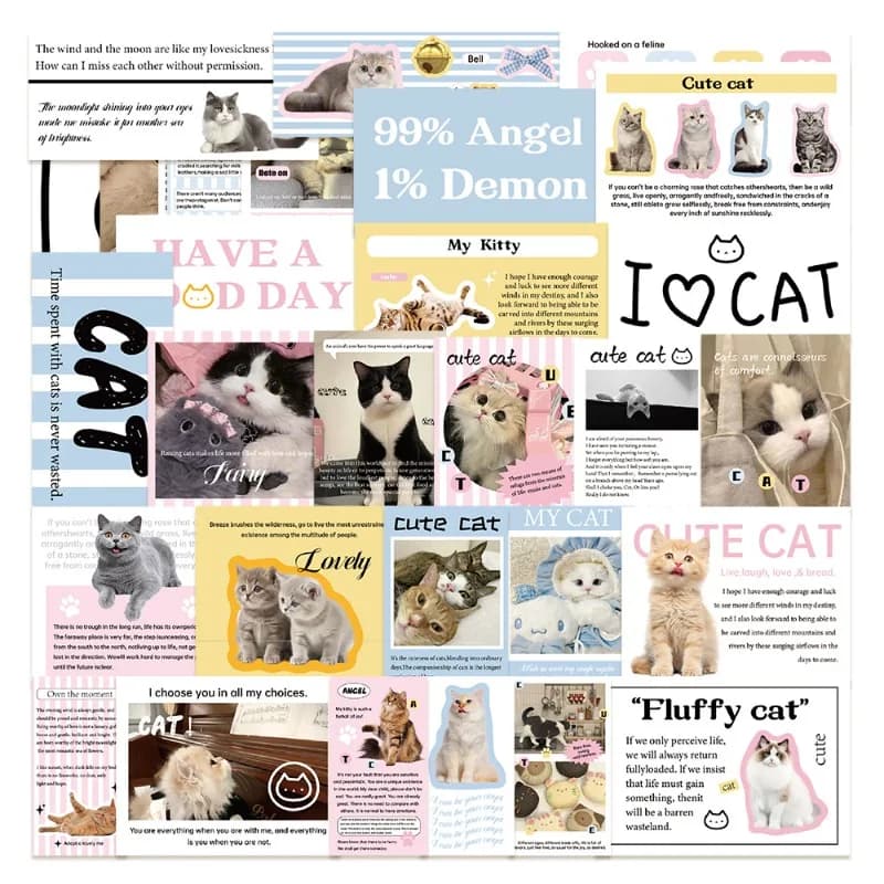 30pcs/set Sweet American Kitten Scrapbook Journal Sticker DIY Decor Real Shot Cat Stationery Sticker Phone Case Laptop Sticker