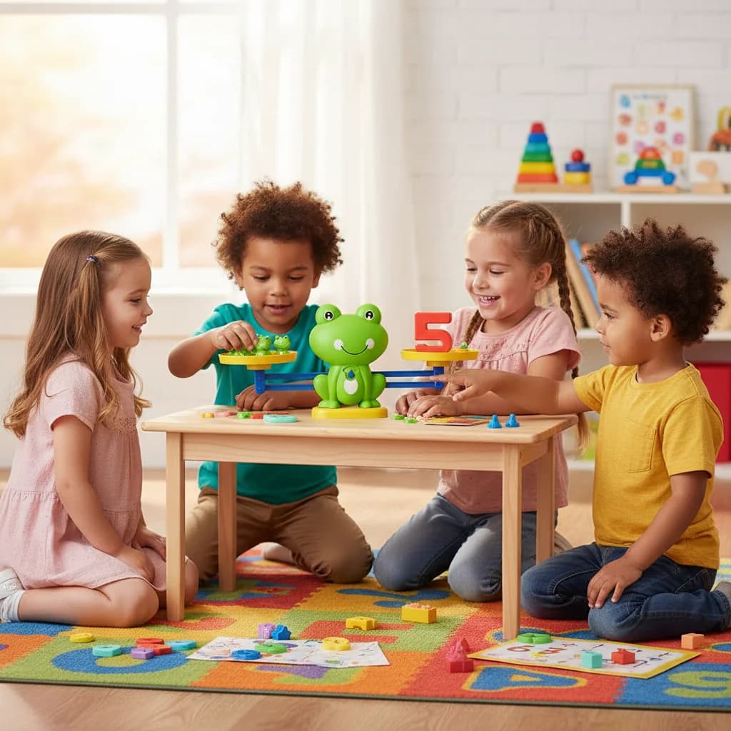 Gioco di Equilibrio con Rane, Giocattolo Matematico in Plastica per l'Educazione Precoce, Puzzle per lo Sviluppo del Pensiero Logico, Gioco Interattivo Genitore-Figlio