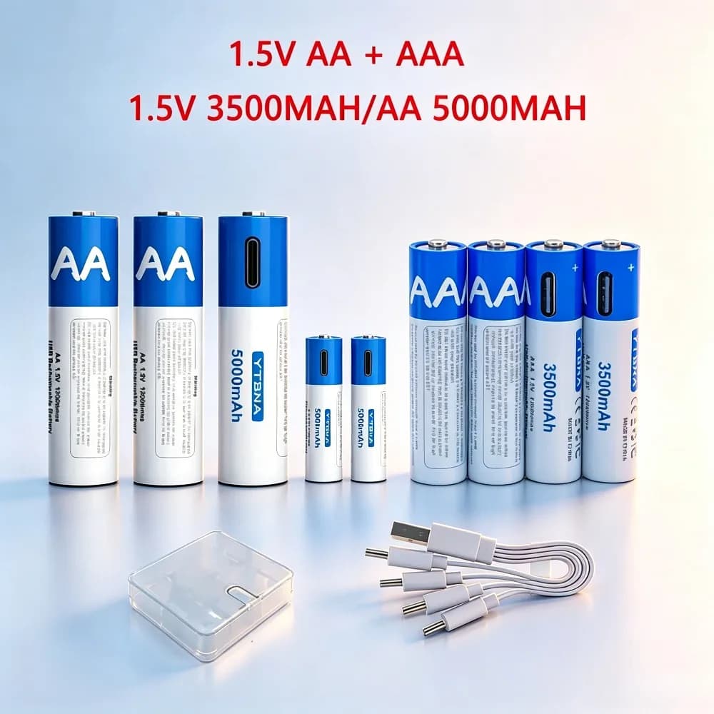 Rechargeable AAA Li-ion Batteries (4-Pack) Ultra-Long Battery Life, Ideal for Rechargeable Devices Includes Charging Cable