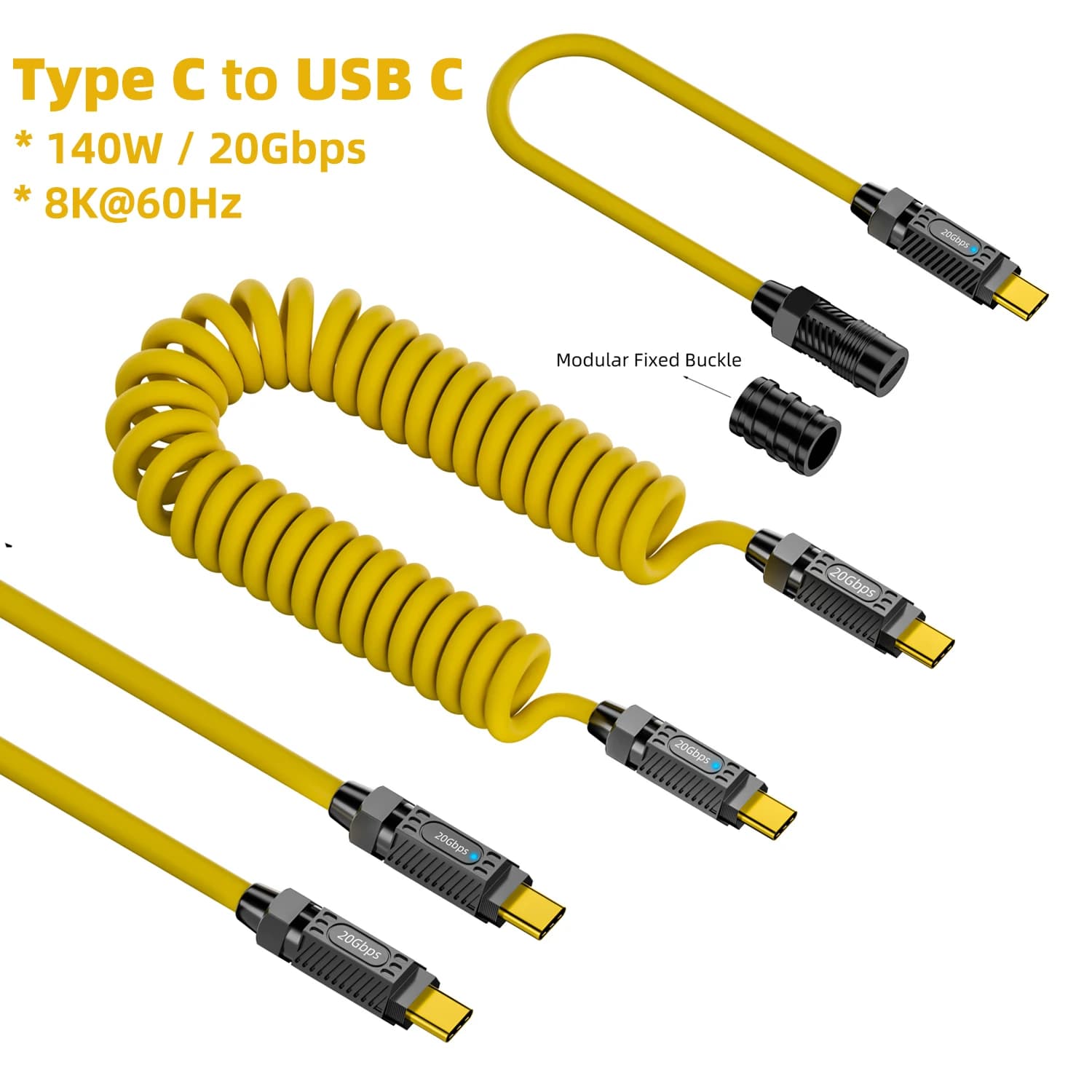 PD 140W Splicing cavo dati di ricarica rapida 20Gbps 8K UHD USB C a C cavo a molla tipo C cavo di prolunga scalabile per Macbook iPhone