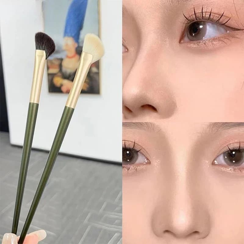 1/2 Pezzi Pennello per Ombretto Naso Semi-Scalloped, Portatile, Morbido, per Contouring, Illuminante, Blush - Strumenti Professionali per il Trucco