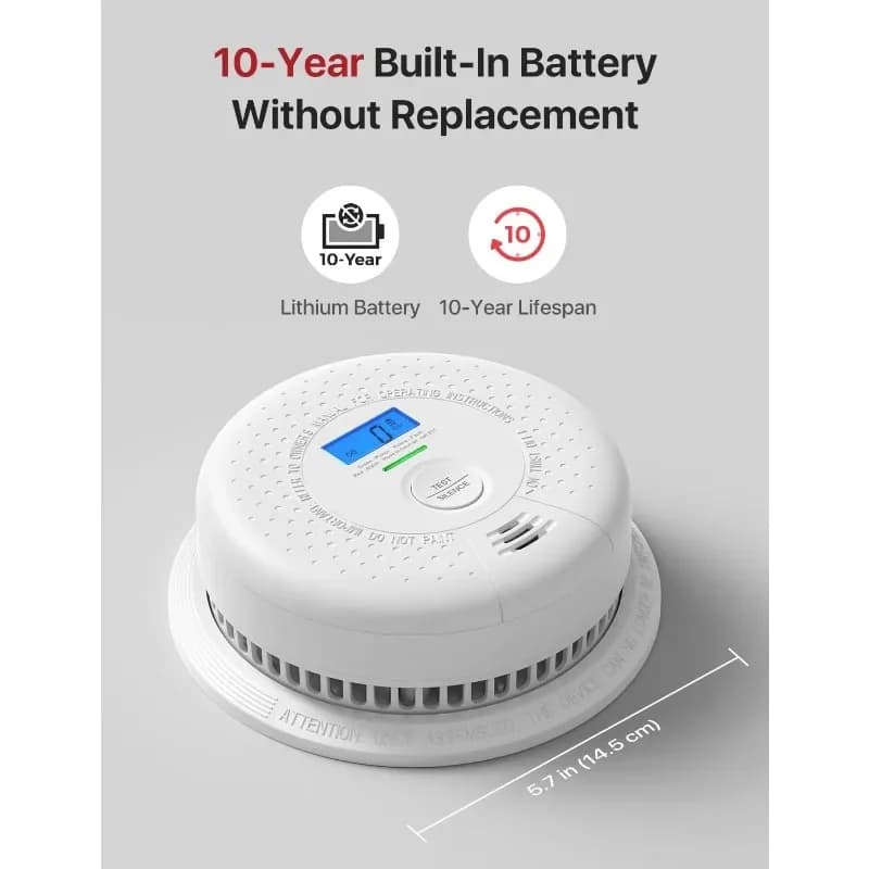 Fast delivery 10-Year Battery Smoke Detector with Display, Smoke Detector Carbon Monoxide Detector Combo, Auto-Check, 3-Pack