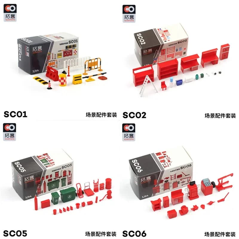 XCARTOYS 1/64 Può Tamburo di Olio Strumenti di Manutenzione Auto SC05 Strumenti di Garage Accessori Set SC06 Modello di Auto Scena