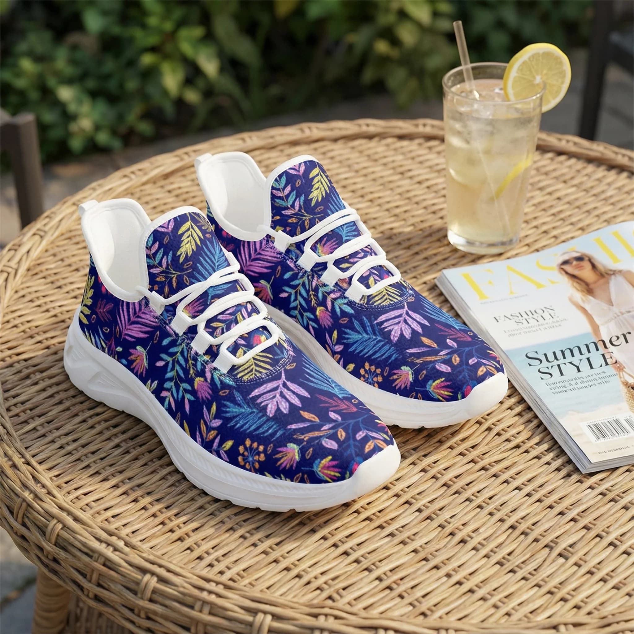 Scarpe da ginnastica casual alla moda con stampa a righe in stile folk polacco viola romantico, scarpe da corsa comode e traspiranti.
