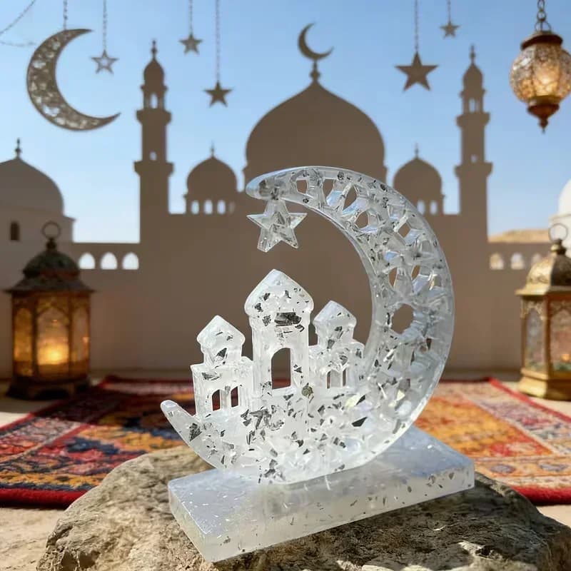 Stampo in Silicone per Supporto da Tavolo Luna e Stella, per Resina Epossidica, Gesso, Argilla, Decorazioni per la Casa del Ramadan