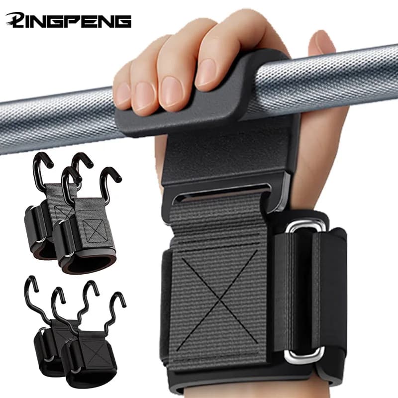 1 pair of weight lifting hook handles with wrist bands, gym wrist strap, fitness hook, weight strap, for tractions, weight lifting gloves