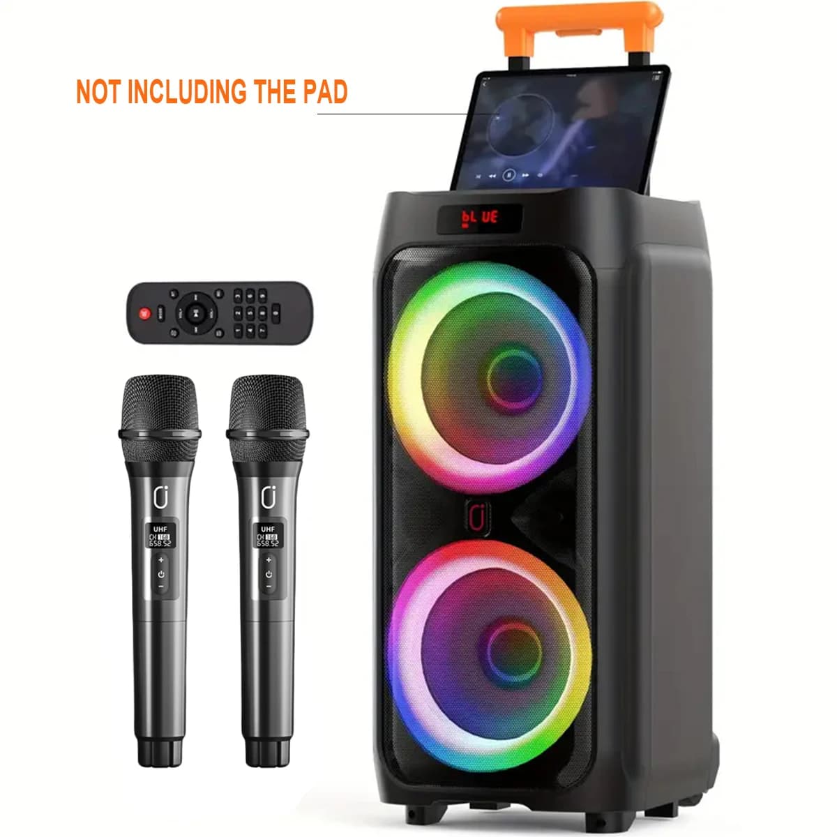 Macchina per karaoke Jyx T9 con 2 microfoni wireless, con Bluetooth, USB, scheda TF, funzione di registrazione, con TWS, con riverbero, altoparlante Bluetooth portatile per adulti e bambini, sistema PA per grandi feste con luci da discoteca, adatto per feste, subwoofer da palco, il miglior regalo per tutti