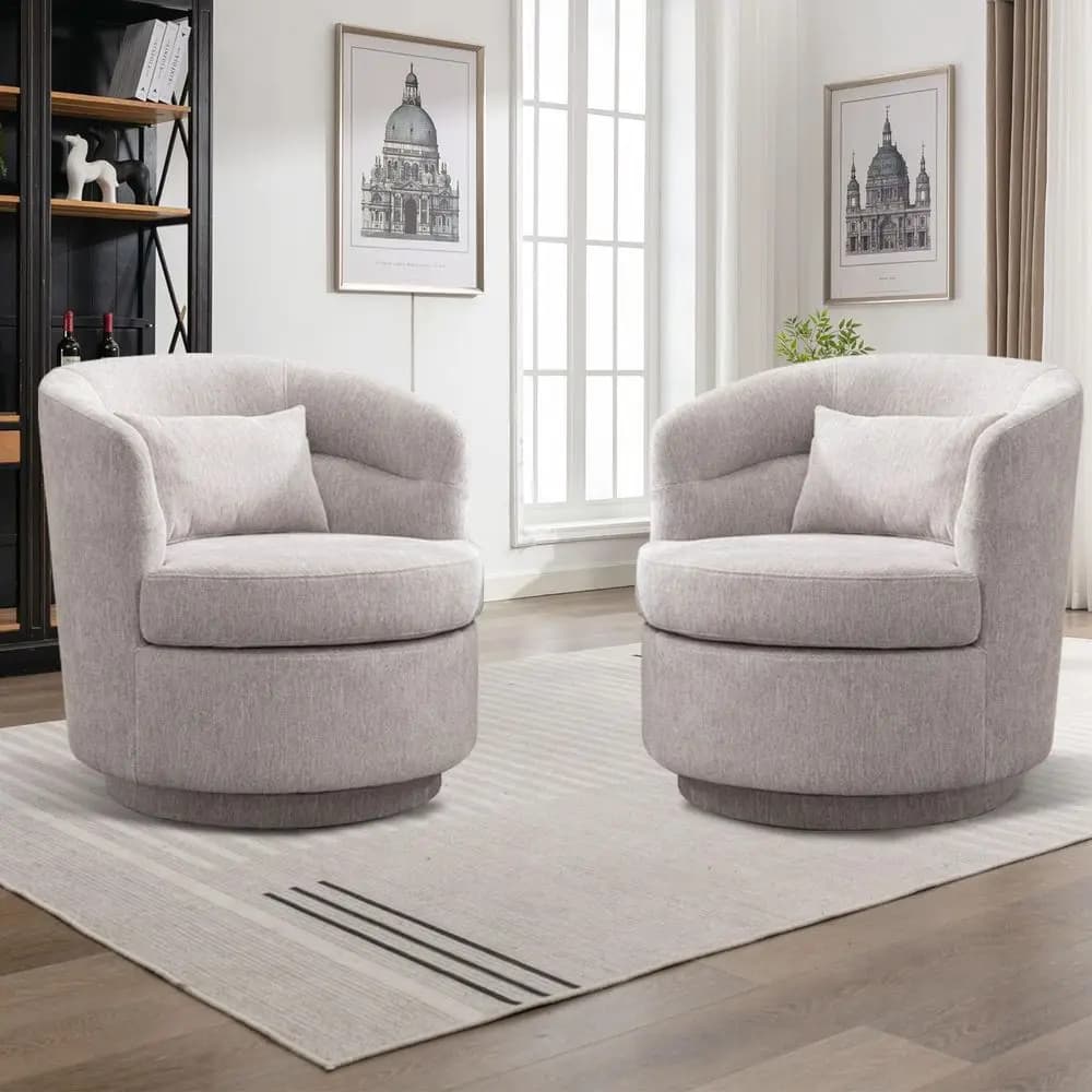 Set di 2 Poltrone Girevoli, Poltrona a Barilotto Girevole a 360 Gradi con Cuscino, Poltrona Imbottita Comoda Singola