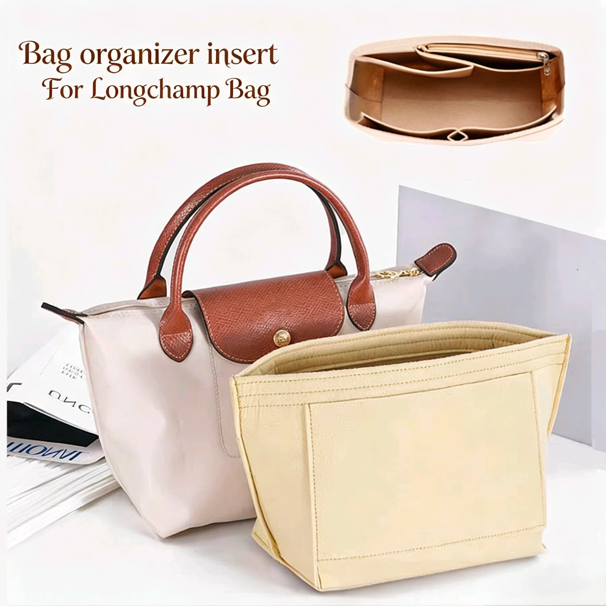 Inserto in feltro per borsa Longchamp, organizer portatile da viaggio in feltro per trucchi e accessori