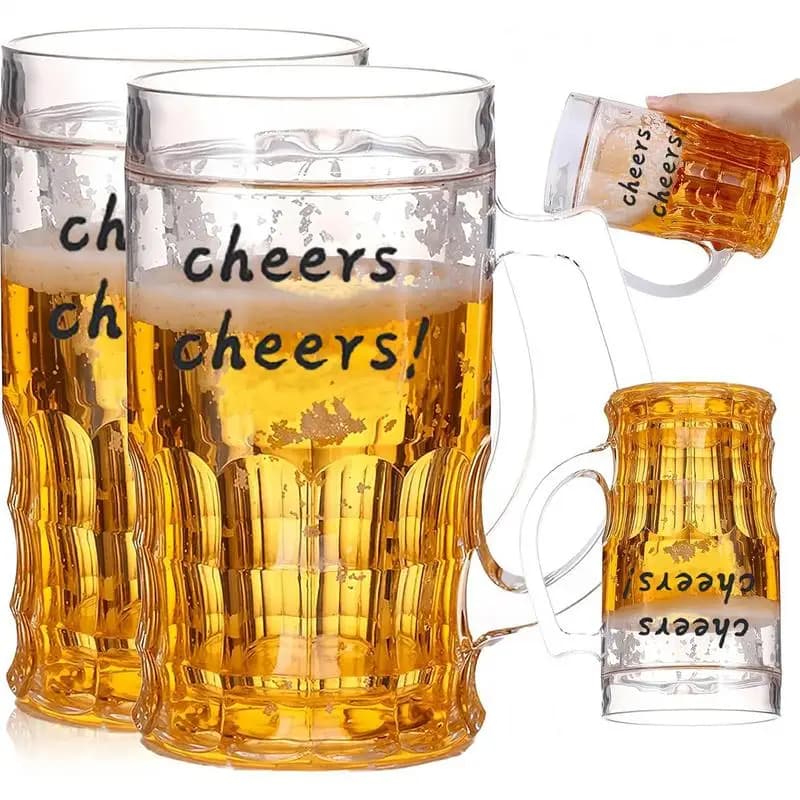 450ml Creativo Freddo Doppio Boccali di birra Mezzanino Estate Falso Tazza addensata con impugnatura Tazze di birra trasparenti Oggetti di scena di trucco