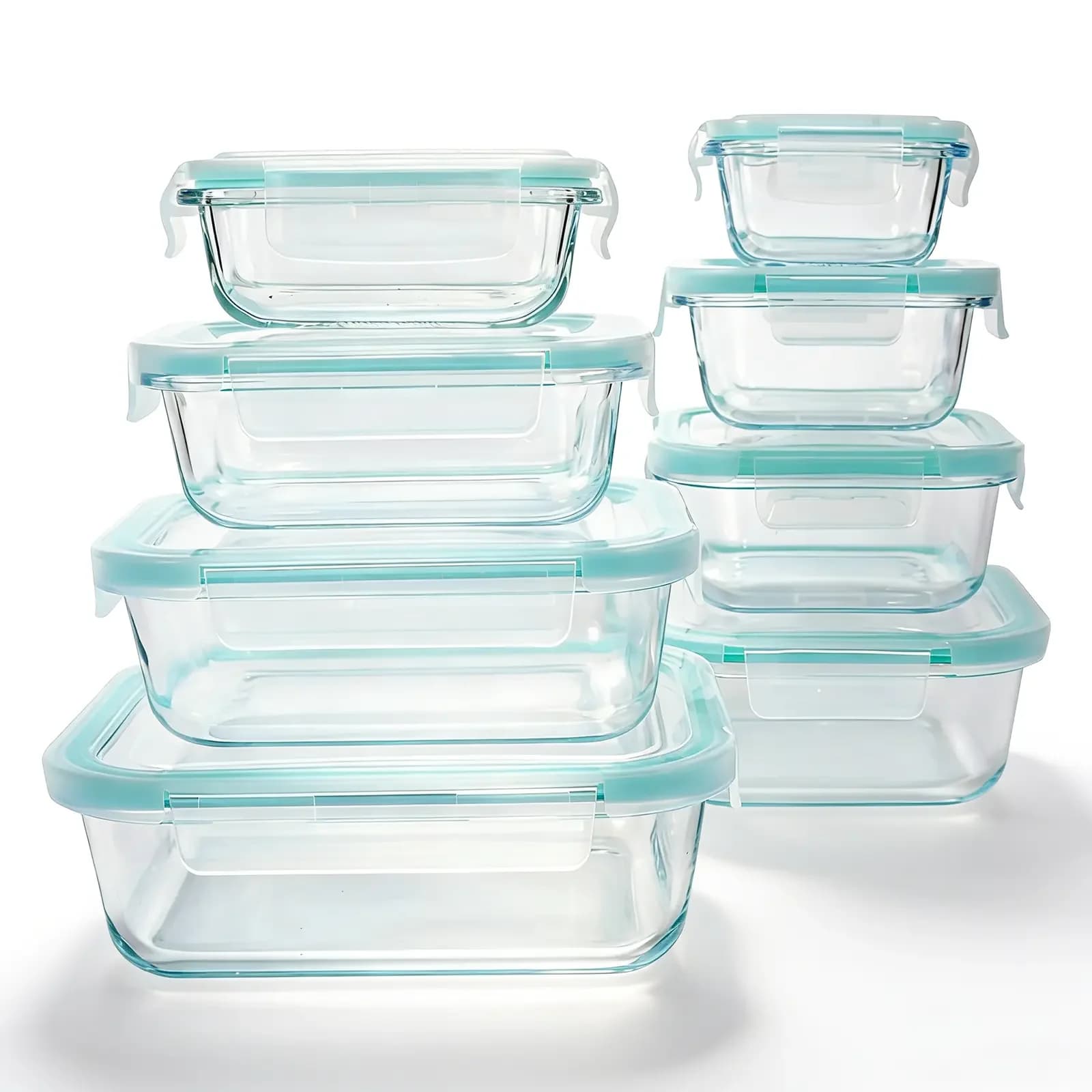 8 Pack Airtight Glass Food Storage Containers With Lids Leak Proof Stackable For Meal Prep Lunch Oven Microwave Freezer Dishwasher Safe