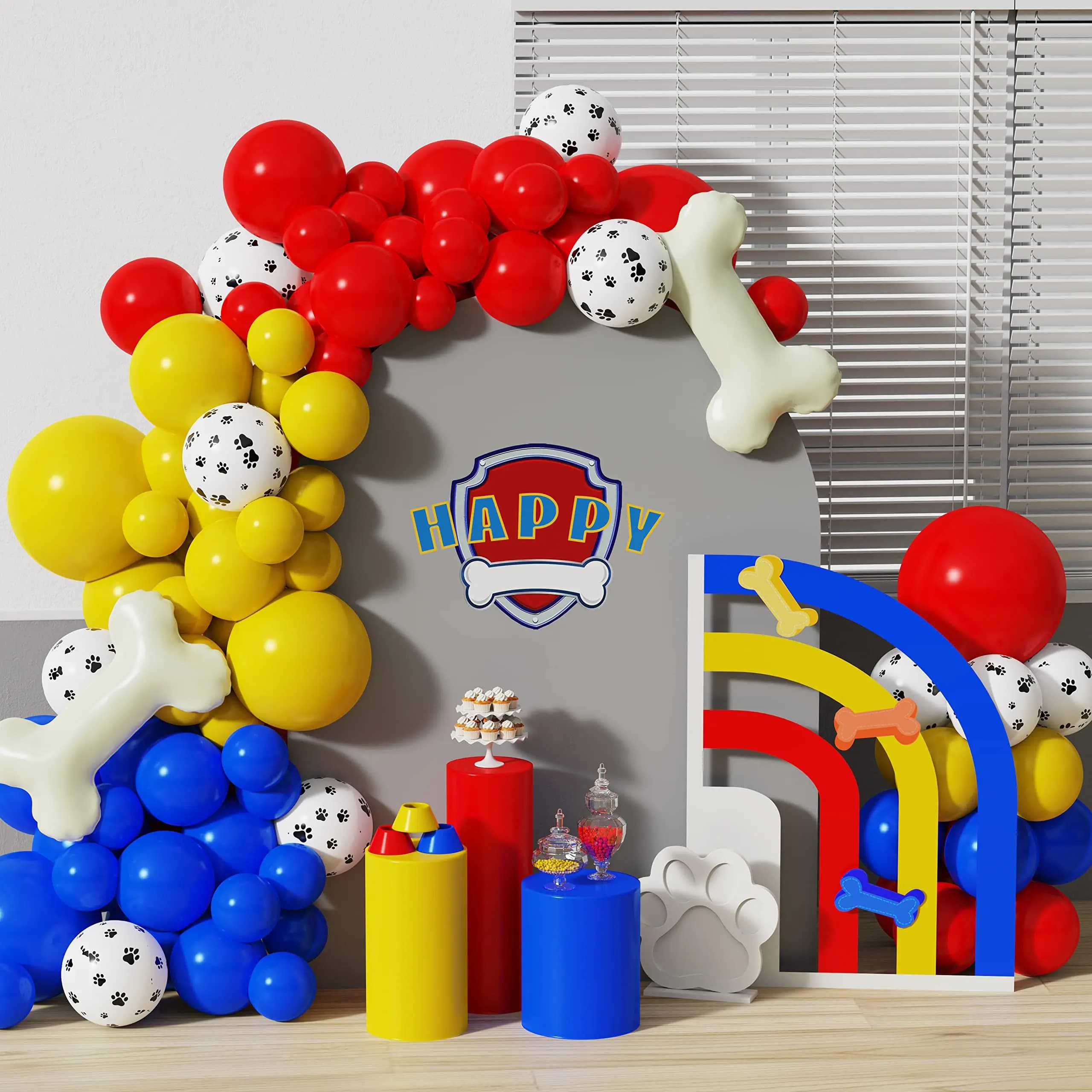1 set di rosso giallo blu cane palloncino in lattice ghirlanda archi set simpatico cane a tema compleanno baby shower decorazioni per feste di laurea