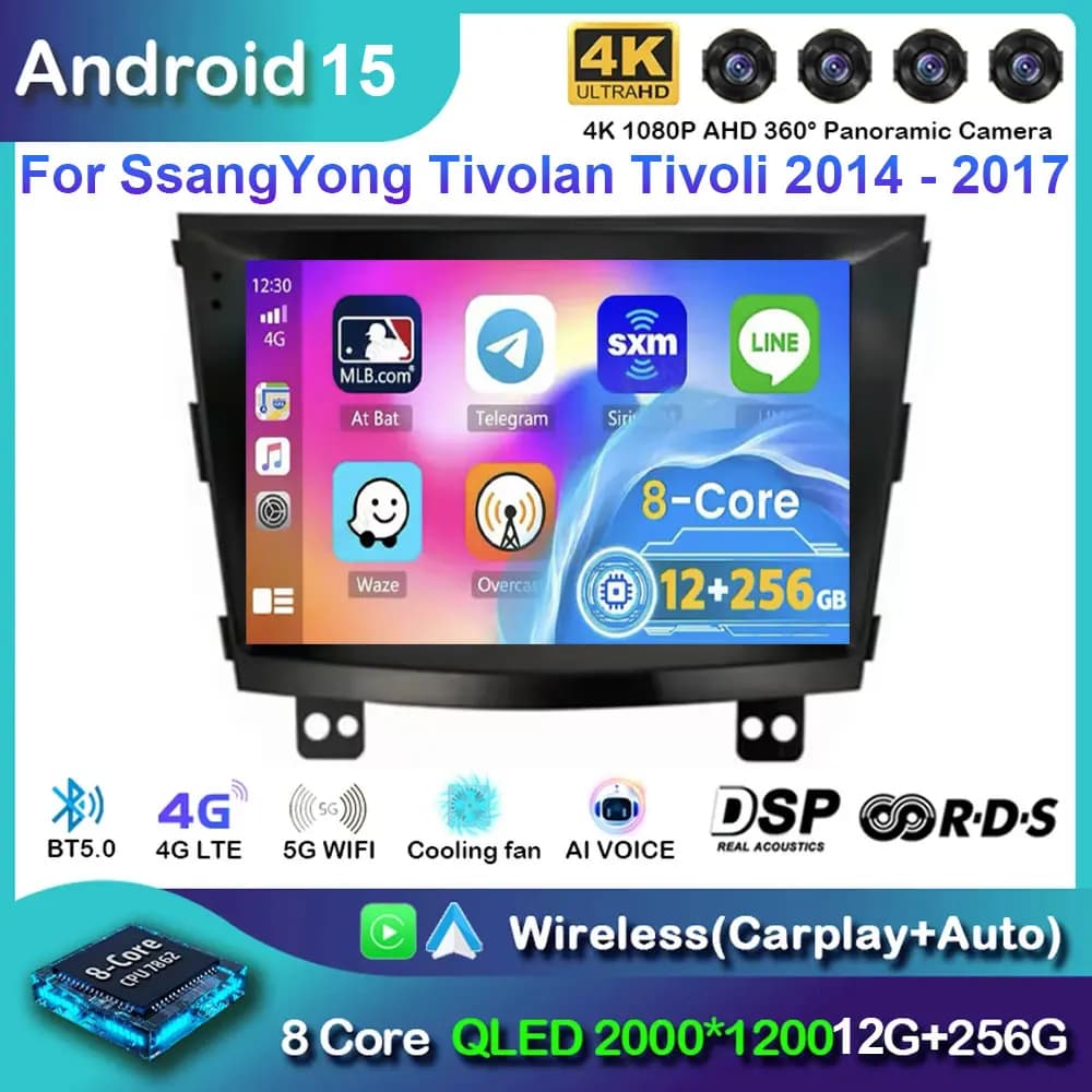 Android 15 Per SsangYong Tivolan Tivoli 2014-2017 Autoradio Multimedia Video Player di Navigazione GPS Carplay Auto Stereo WiFi 4G