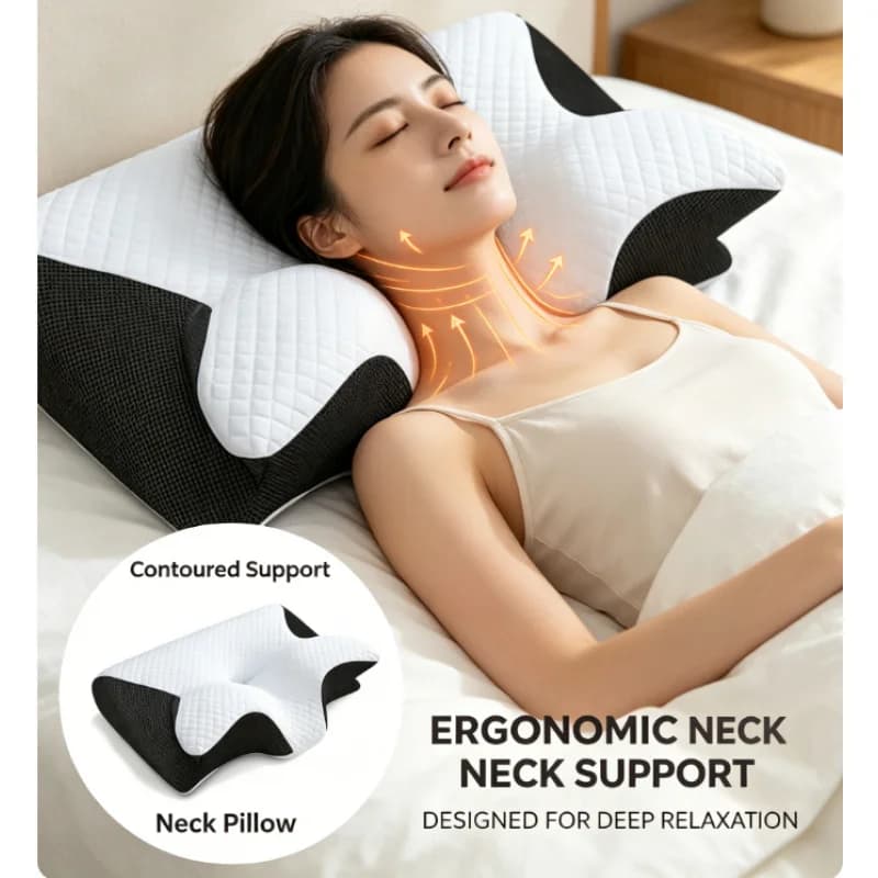 Cuscino Ergonomico per il Collo in Memory Foam, Supporto Cervicale Ortopedico, Traspirante, a Lento Ritorno, per Alleviare il Dolore, Adatto a Tutte le Posizioni di Sonno