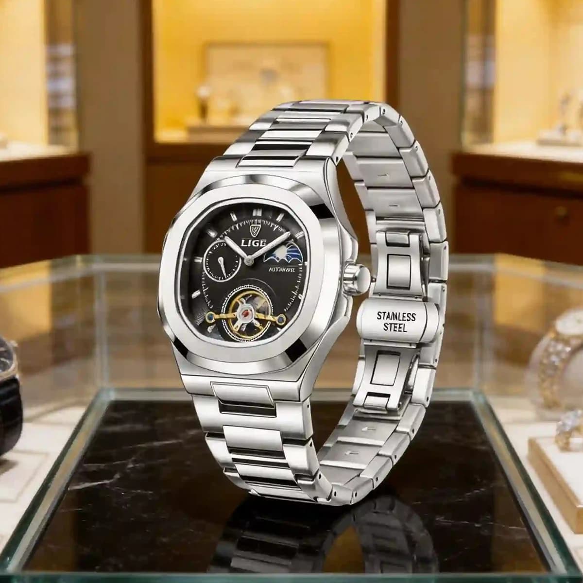 LIGE Nuovo Orologio da Uomo, Orologio di Lusso per Affari, Impermeabile con Quadrante Dorato, Orologio da Polso Maschile alla Moda, Relogio Masculino