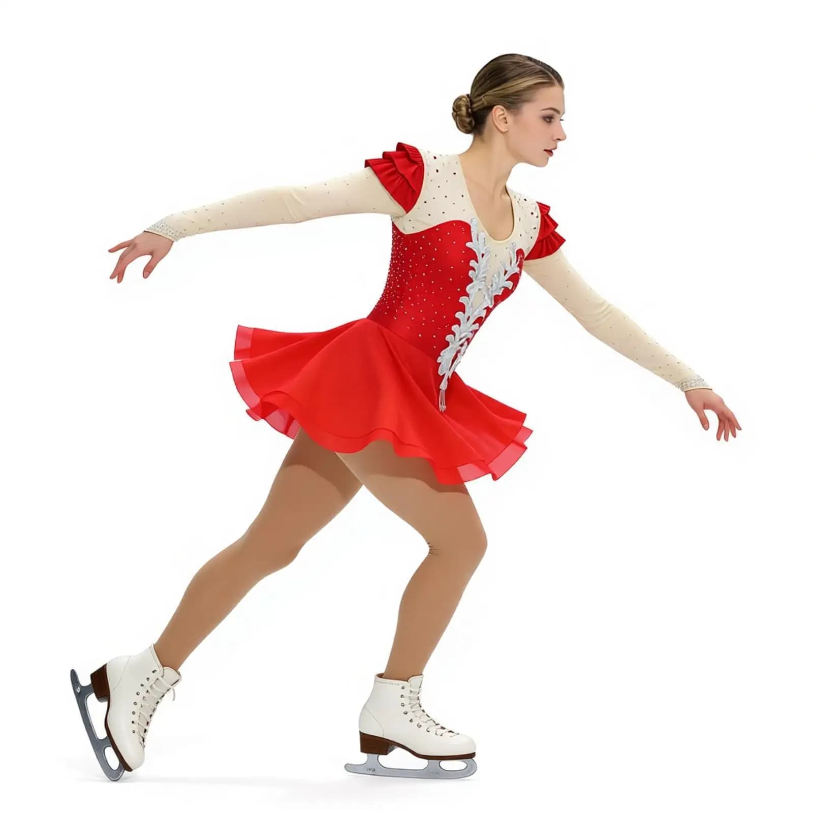 Body da Ginnastica Artistica da Donna con Paillettes, Applicazioni in Strass e Balze in Chiffon, per Pattinaggio Artistico, Danza, Balletto e Danza Latina