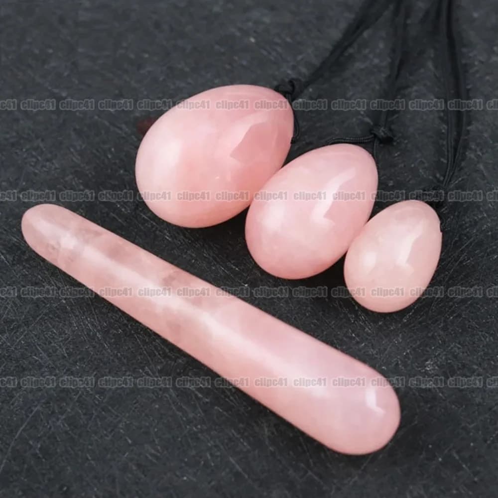 Set di 1 Uovo Yoni in Quarzo Rosa, Uova di Giada per Esercizi di Kegel, Massaggiatore in Giada per Rafforzamento Muscoli Vaginali, Palline di Cristallo per Kegel