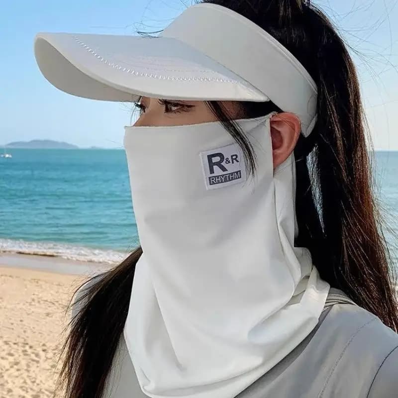 Ice Silk Full Face Neck Sunscreen Mask With Brim, Breathable UV Protection Sun Shield For Outdoor Cycling Running Sports