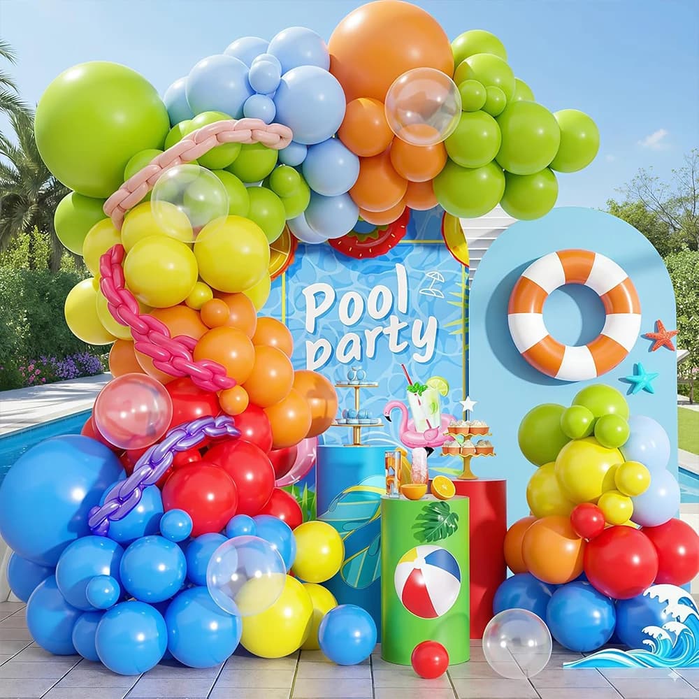 Neon Balloon set Rainbow Pool party Balloon with red orange green blue latex balloon summer beach party birthday party decoratio
