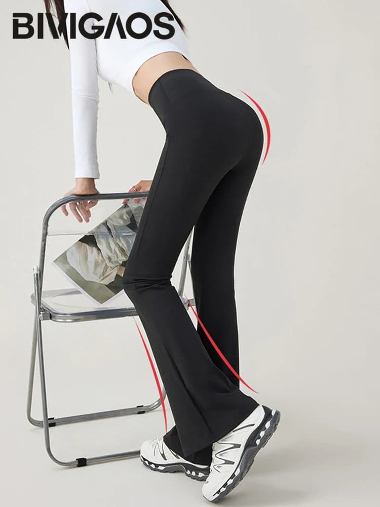 BIVIGAOS Primavera Estate Sharkskin Micro Leggings svasati Donna Vita alta Pantaloni svasati attillati Pantaloni legging casual sexy