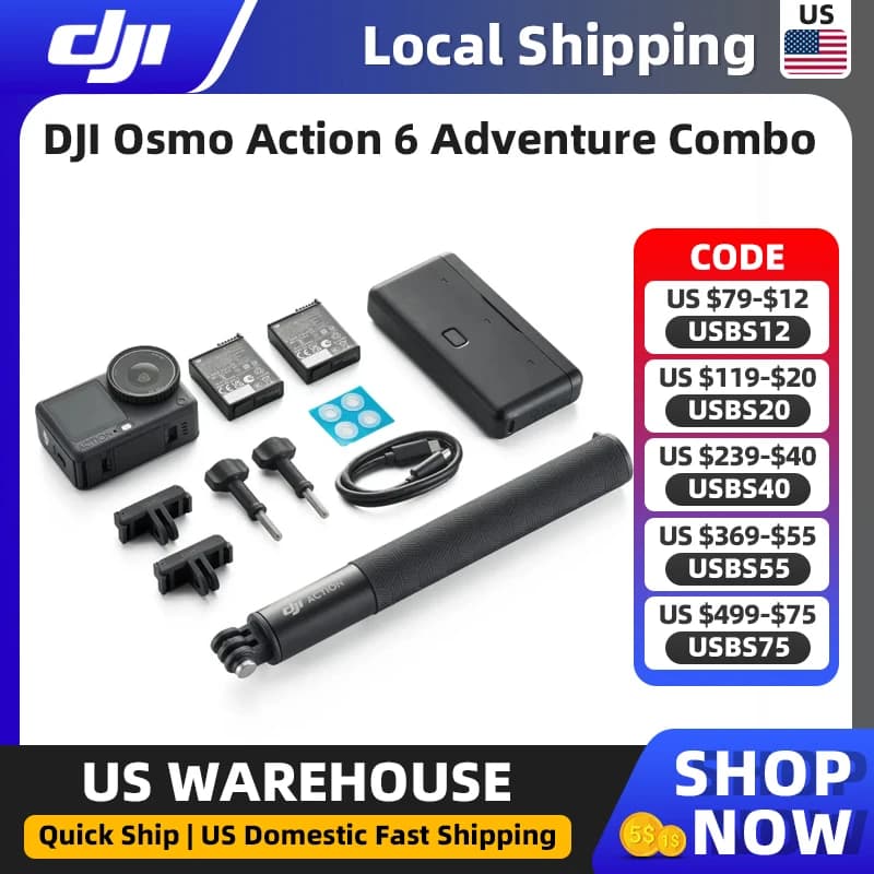 DJI Osmo Action 6 Adventure Combo All-In-One Flagship Action Camera All-New 1/1.1-Inch Square Sensor Ultra-HD 8K Video