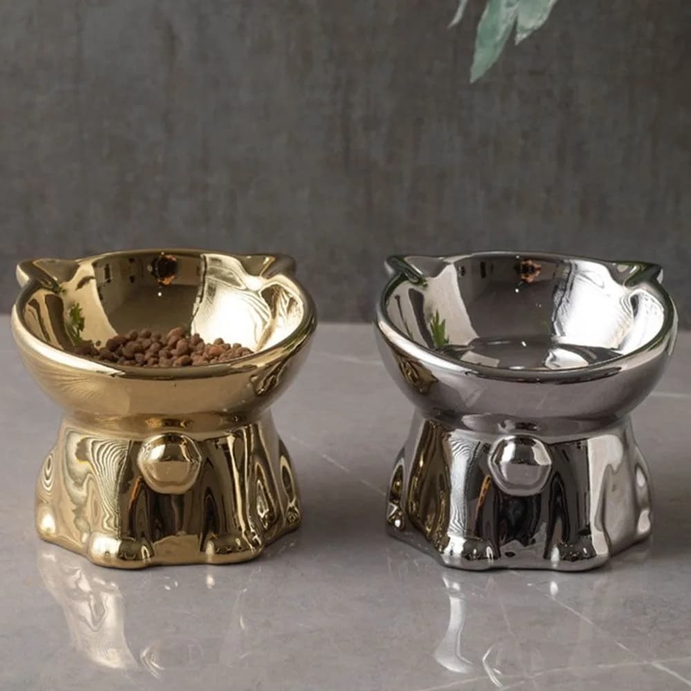 Cat Shaped Ceramic Cat Bowl Neck Protection high leg Elevated Pet Food Feeder Anti-Spill Large Capacity Cat Water Bowl