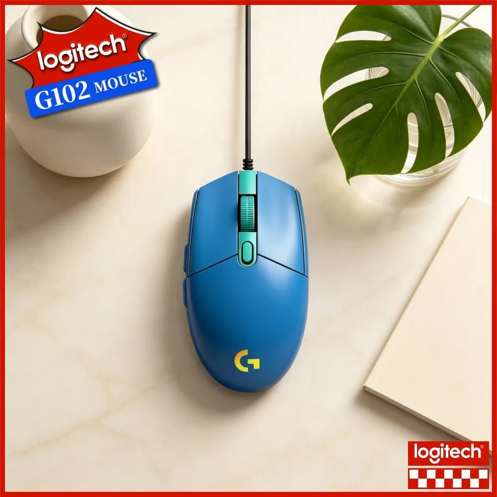 Logitech G102 Wired Gaming Mouse,Decorative Light Strip Layout,Highlight Mouse Outline Under Dim Room Environment